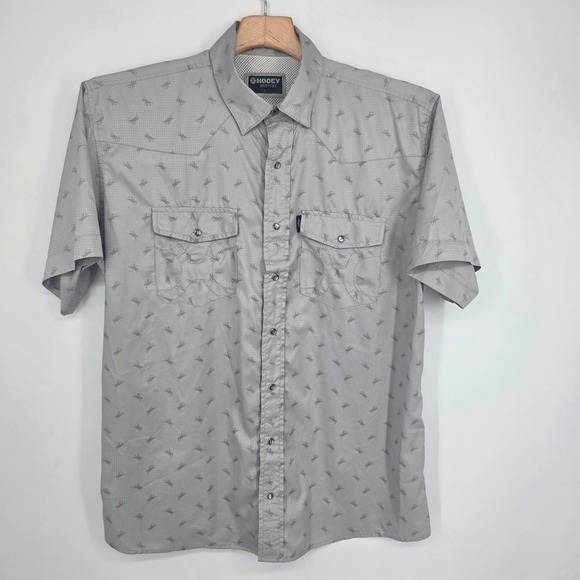 Hooey Other - Hooey Habitat Mens Grey Bronc Rider Print Short Sleeve Western Pearl Snap Shirt